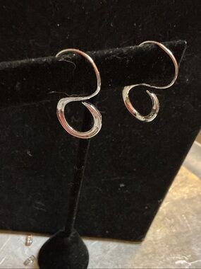 Silver Swirl Open Hoop Earrings - Sculptural Design
